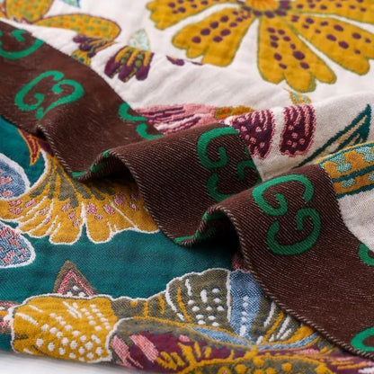 Cora Blanket Throw - 100% Cotton, Reversible Floral Design
