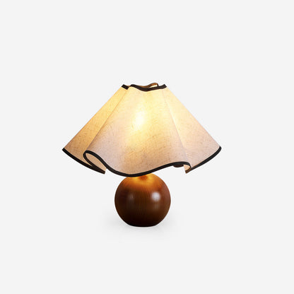 Wooden Desk Lamp with Fabric Shade for Bedroom Nightstand Reading Light Home Office Study Table Lighting 12 in Diameter Ambient Glow Bulb No