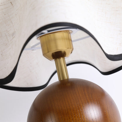 Wooden Desk Lamp with Fabric Shade for Bedroom Nightstand Reading Light Home Office Study Table Lighting 12 in Diameter Ambient Glow Bulb No