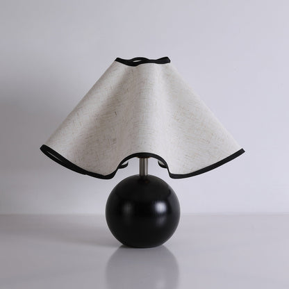 Wooden Desk Lamp with Fabric Shade for Bedroom Nightstand Reading Light Home Office Study Table Lighting 12 in Diameter Ambient Glow Bulb No