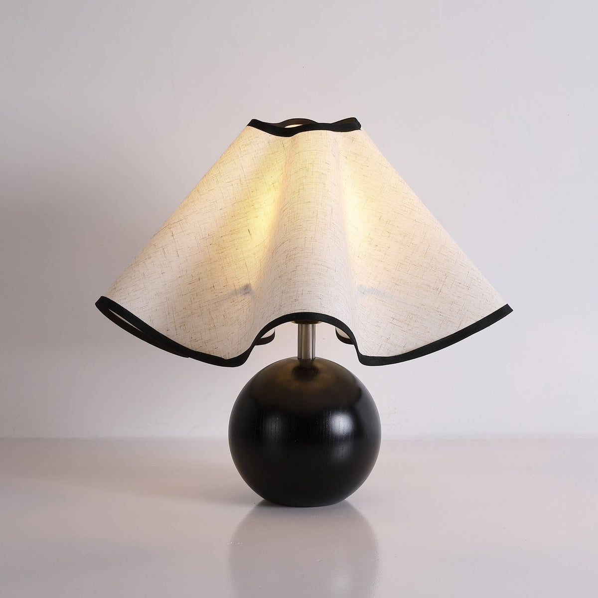 Wooden Desk Lamp with Fabric Shade for Bedroom Nightstand Reading Light Home Office Study Table Lighting 12 in Diameter Ambient Glow Bulb No