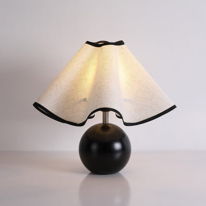 Wooden Desk Lamp with Fabric Shade for Bedroom Nightstand Reading Light Home Office Study Table Lighting 12 in Diameter Ambient Glow Bulb No