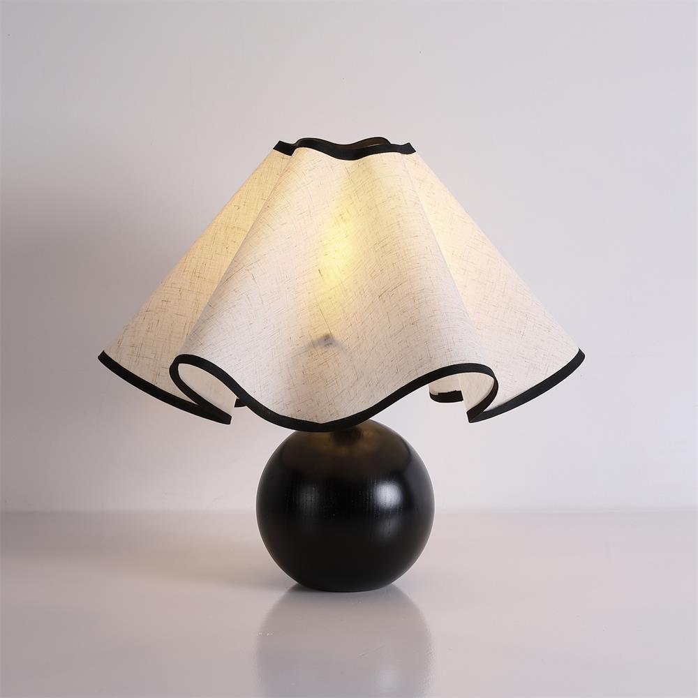 Wooden Desk Lamp with Fabric Shade for Bedroom Nightstand Reading Light Home Office Study Table Lighting 12 in Diameter Ambient Glow Bulb No