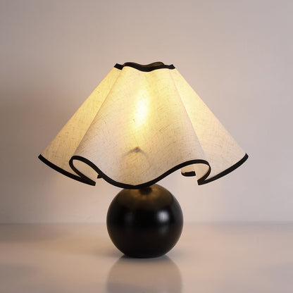 Wooden Desk Lamp with Fabric Shade for Bedroom Nightstand Reading Light Home Office Study Table Lighting 12 in Diameter Ambient Glow Bulb No
