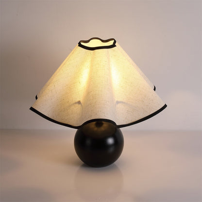Wooden Desk Lamp with Fabric Shade for Bedroom Nightstand Reading Light Home Office Study Table Lighting 12 in Diameter Ambient Glow Bulb No