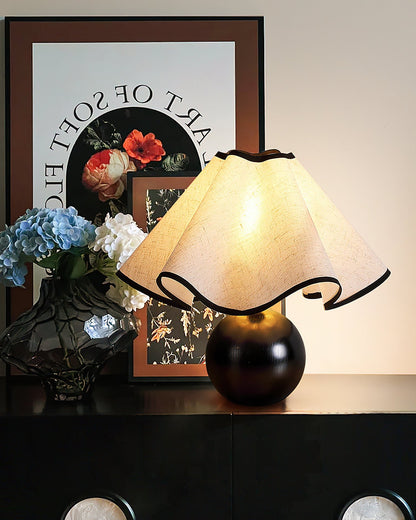 Wooden Desk Lamp with Fabric Shade for Bedroom Nightstand Reading Light Home Office Study Table Lighting 12 in Diameter Ambient Glow Bulb No