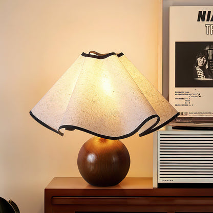 Wooden Desk Lamp with Fabric Shade for Bedroom Nightstand Reading Light Home Office Study Table Lighting 12 in Diameter Ambient Glow Bulb No
