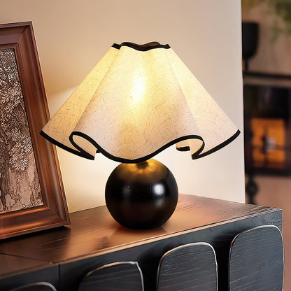 Wooden Desk Lamp with Fabric Shade for Bedroom Nightstand Reading Light Home Office Study Table Lighting 12 in Diameter Ambient Glow Bulb No