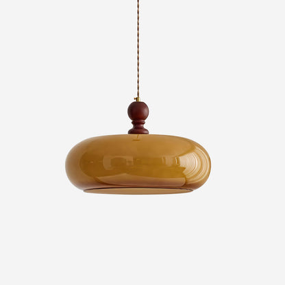 Glass Dome Ceiling Light 16-Inch Walnut Accent for Kitchen Island Dining Table Adjustable Height Modern Hanging Fixture