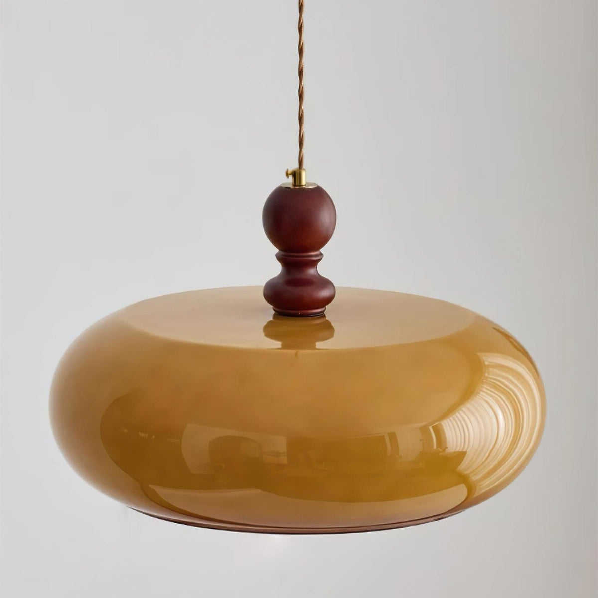 Glass Dome Ceiling Light 16-Inch Walnut Accent for Kitchen Island Dining Table Adjustable Height Modern Hanging Fixture