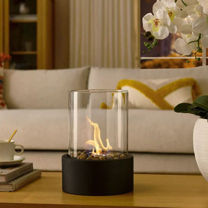 Tabletop Fireplace Bioethanol Burner 8.7 Inch Metal Glass Portable Indoor Outdoor Centerpiece Flame Decor for Patio Dining Living Room