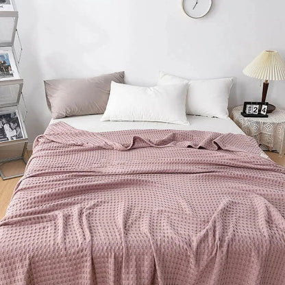 Cotton Waffle Weave Blanket | Lightweight Cooling Blanket for Summer Comfort