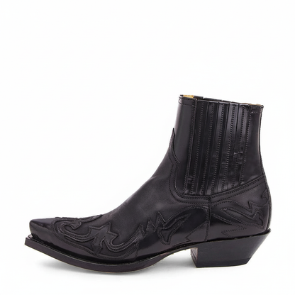 Embroidered Leather Western Boots for Women & Men – Mid-Calf Pull-On Cowgirl Cowboy Boots with Chunky Block Heel – Casual Riding Boots for