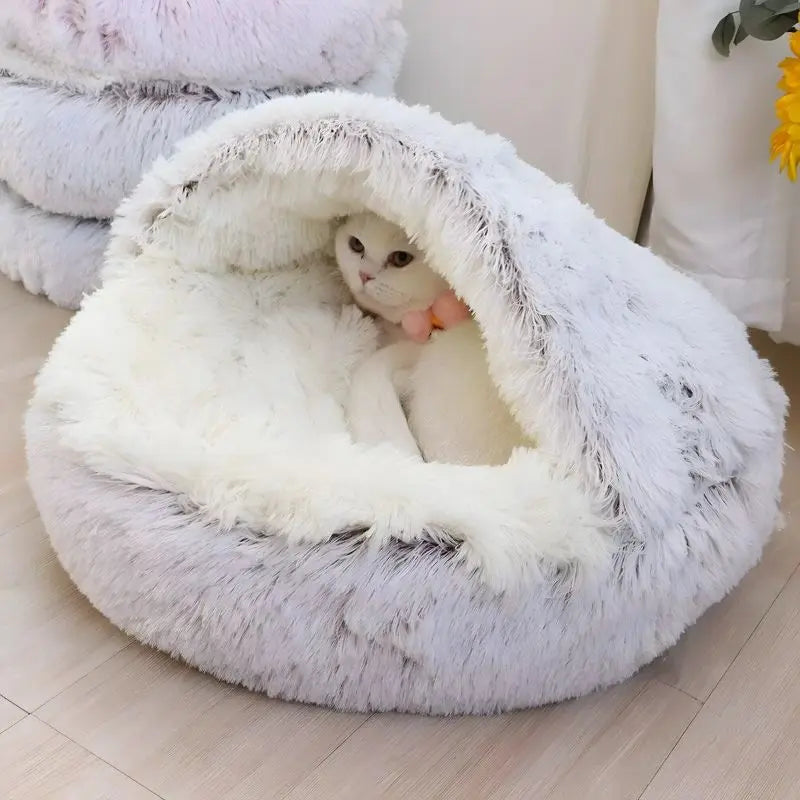 Hooded Cave-Style Pet Bed for Small Dogs & Cats – Plush Hideaway Nest with Non-Slip Base, Moisture-Resistant Shelter for Indoor Relaxation