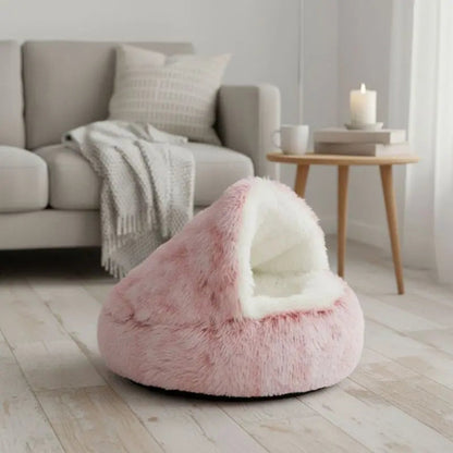 Hooded Cave-Style Pet Bed for Small Dogs & Cats – Plush Hideaway Nest with Non-Slip Base, Moisture-Resistant Shelter for Indoor Relaxation