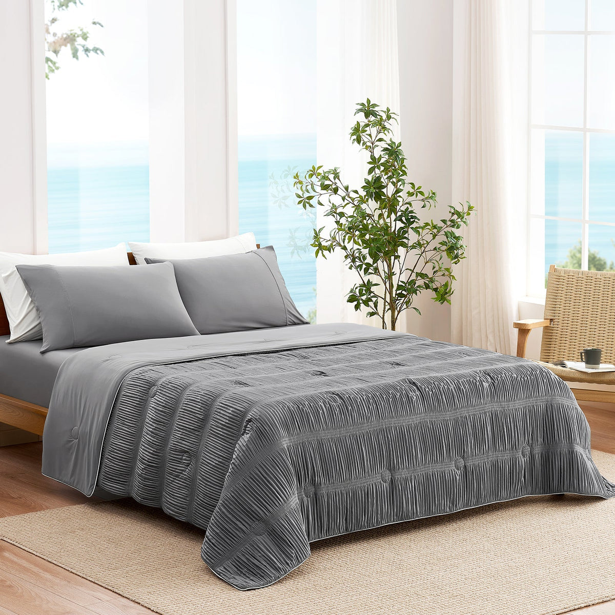 Cozy Bliss | Striped Cooling Comforter Set with Advanced Airflow | Lightweight Design for Hot Sleepers