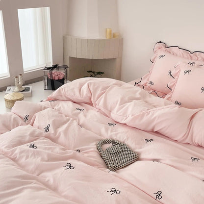 Ortekor Cozy Bow | Duvet Cover Set with Ruffle Embroidery Design | Soft Microfiber for Stylish Bedding