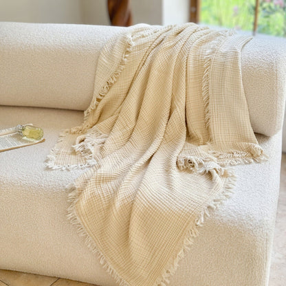 Ortekor Cozy Collection | Soft Muslin Cotton Gauze Blanket with Fringed Edges | Lightweight & Breathable for Year-Round Comfort