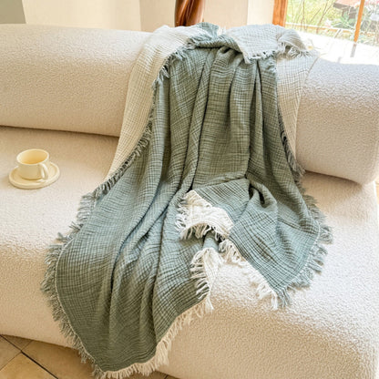 Ortekor Cozy Collection | Soft Muslin Cotton Gauze Blanket with Fringed Edges | Lightweight & Breathable for Year-Round Comfort