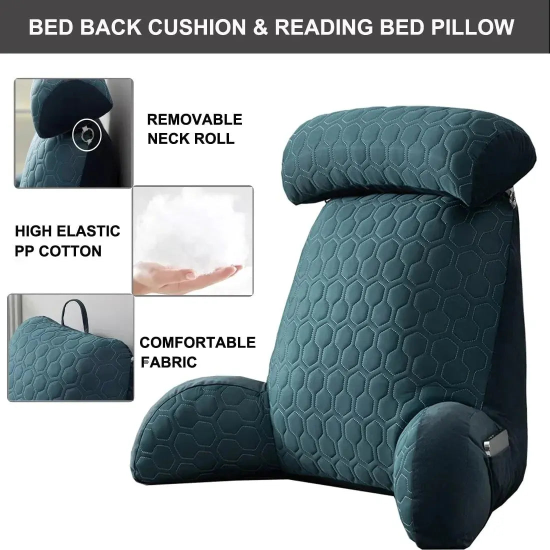 Ortekor Cozy Lounge | Reading Pillow for Bed with Side Pockets & Washable Cover | Comfortable Backrest Pillow for Relaxation
