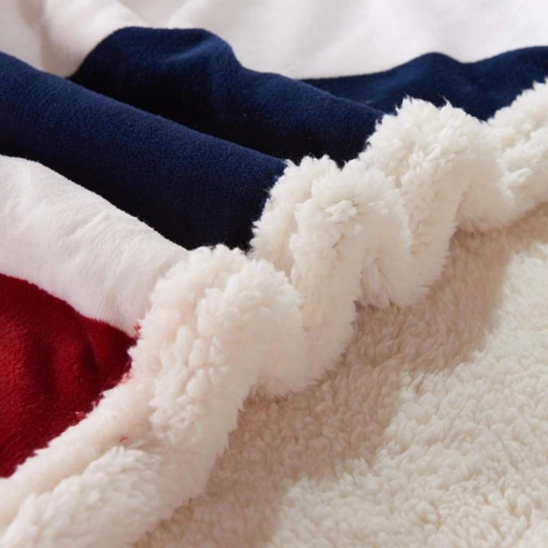 Stars and Stripes Throw Blanket with Sherpa Fleece Reverse – Microfiber Velvet Polyester for Couch, Bed & Camping