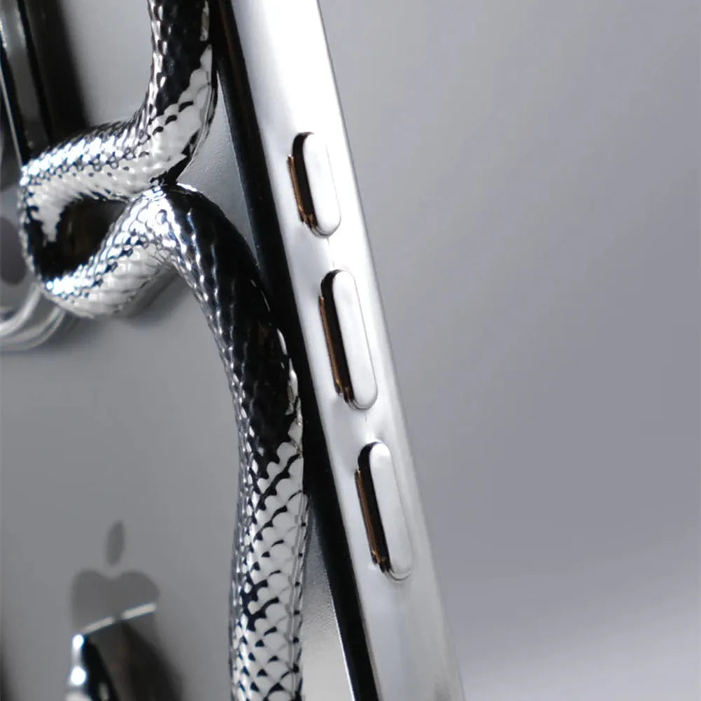 Serpent-Embossed Protective iPhone Case with Raised Edges for 12-17 Models – Shock-Absorbing Hard Shell with Metallic or Matte Finish