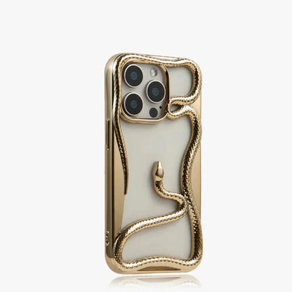 Serpent-Embossed Protective iPhone Case with Raised Edges for 12-17 Models – Shock-Absorbing Hard Shell with Metallic or Matte Finish