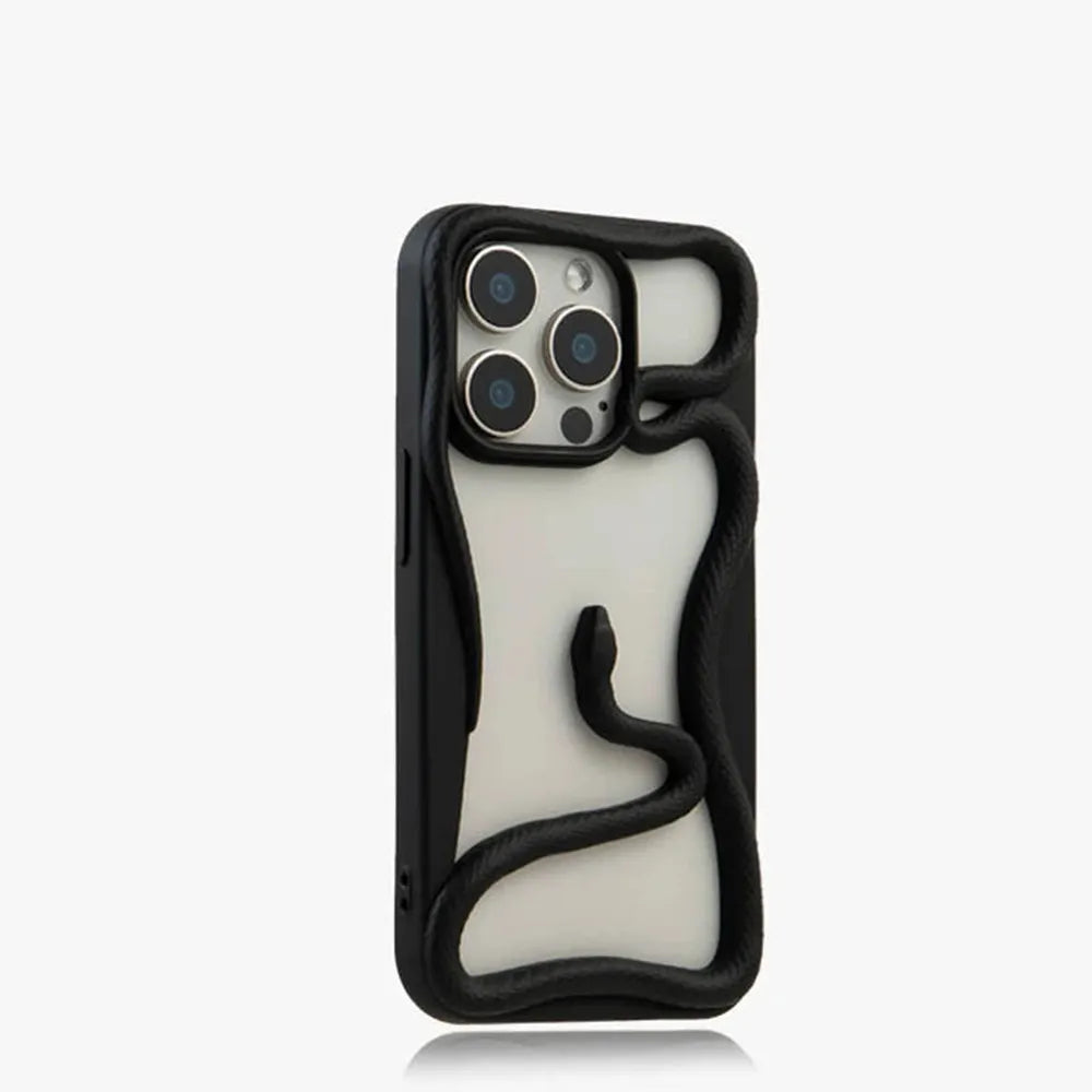 Serpent-Embossed Protective iPhone Case with Raised Edges for 12-17 Models – Shock-Absorbing Hard Shell with Metallic or Matte Finish