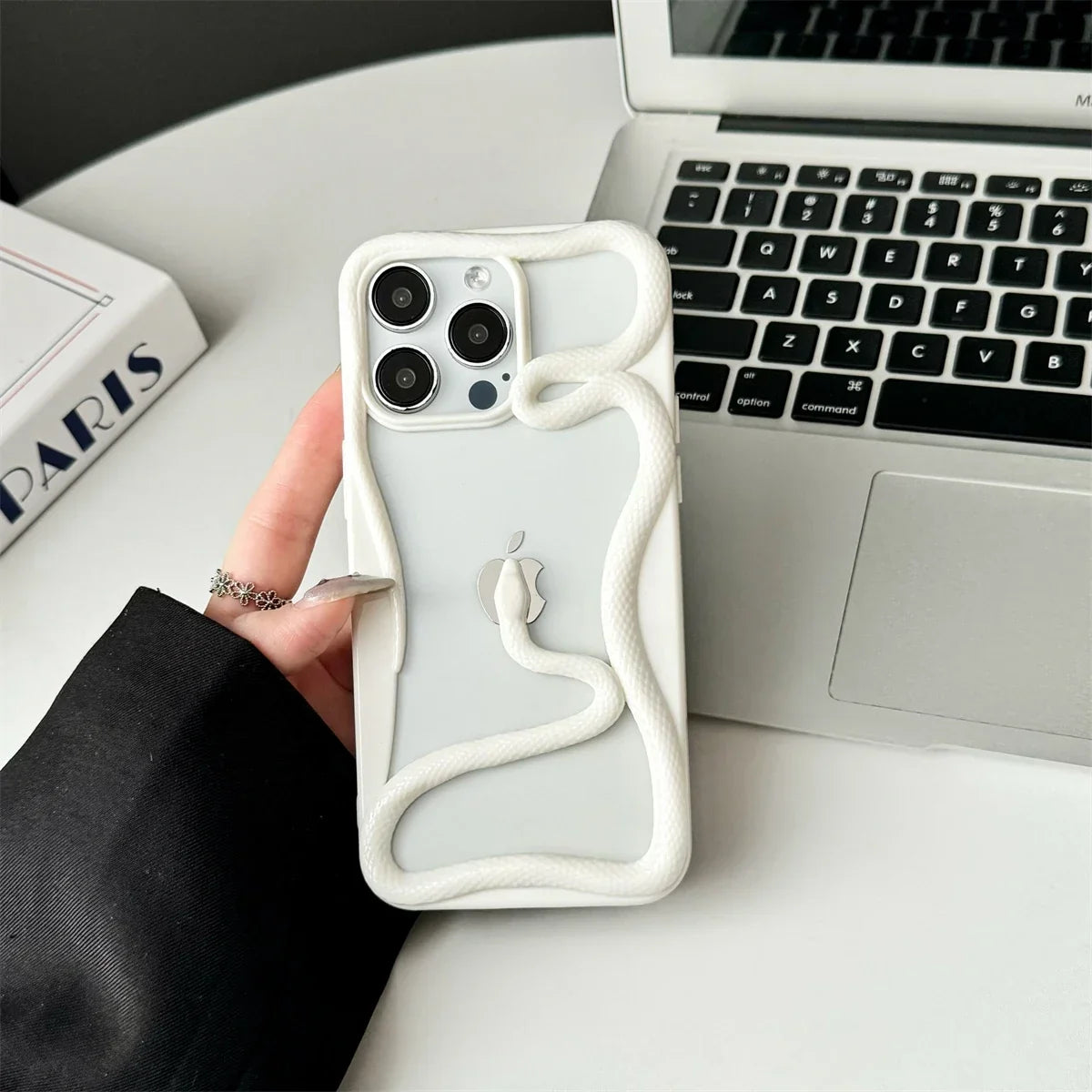 Serpent-Embossed Protective iPhone Case with Raised Edges for 12-17 Models – Shock-Absorbing Hard Shell with Metallic or Matte Finish