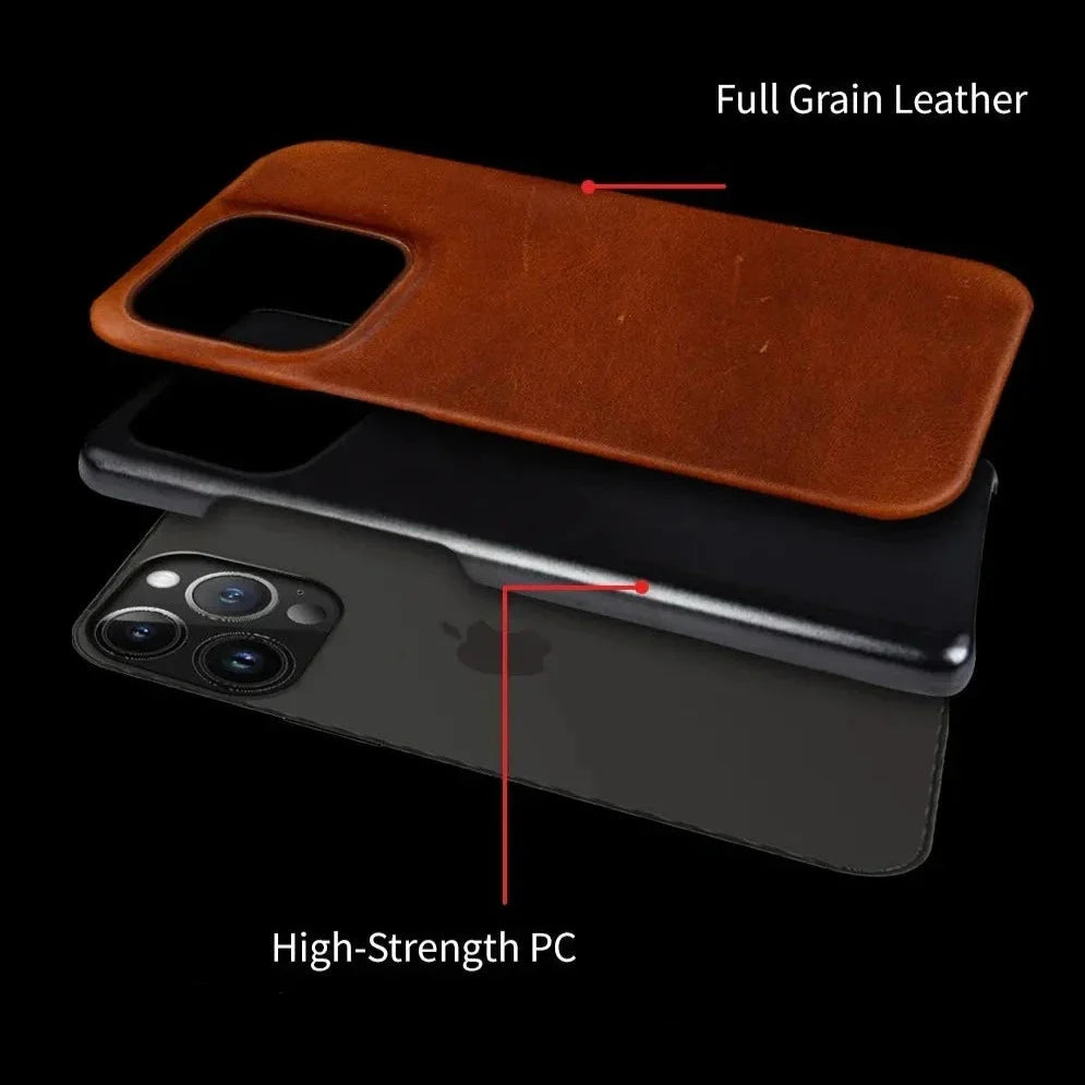 Genuine Leather MagSafe-Compatible iPhone Case – Wireless Charging Ready, Raised Edge Protection for Screen & Camera – iPhone 13-17