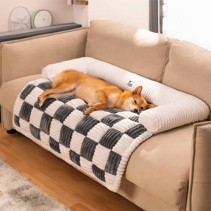 Quilted Pet Furniture Protector Mat – Padded Nonslip Dog Couch Cover for Sofa & Floor | Washable Plaid Pet Blanket