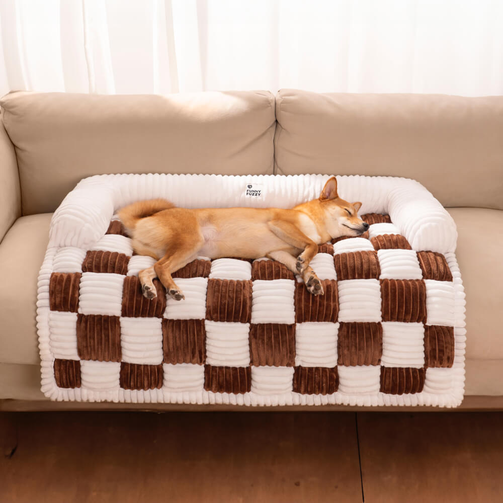 Quilted Pet Furniture Protector Mat – Padded Nonslip Dog Couch Cover for Sofa & Floor | Washable Plaid Pet Blanket