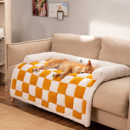 Quilted Pet Furniture Protector Mat – Padded Nonslip Dog Couch Cover for Sofa & Floor | Washable Plaid Pet Blanket