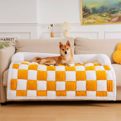 Quilted Pet Furniture Protector Mat – Padded Nonslip Dog Couch Cover for Sofa & Floor | Washable Plaid Pet Blanket