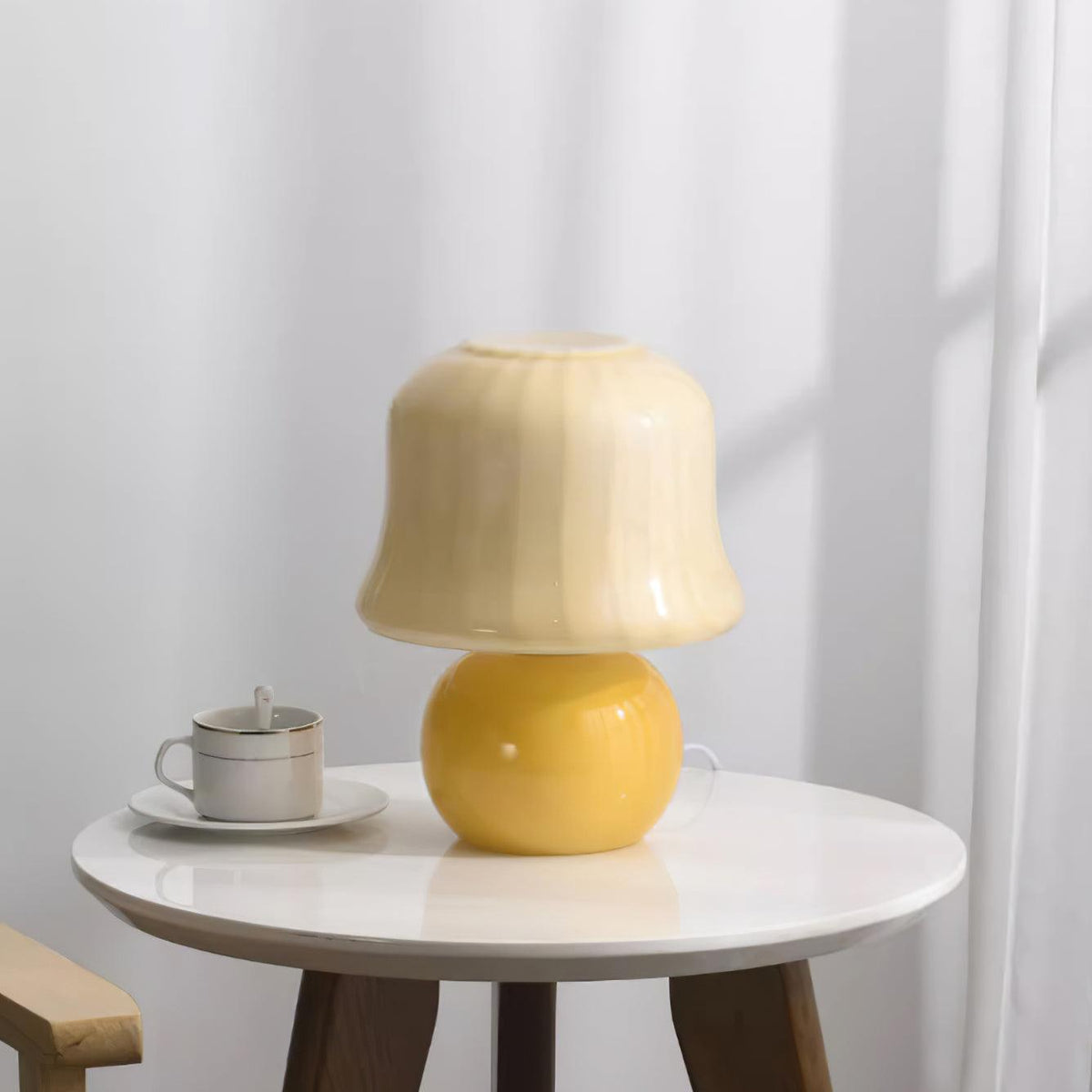 Ceramic Accent Lamp with Enamel Shade 11.4 in Beige for Nightstands Bedrooms Living Rooms Study Desks Side Tables E14 Socket 15W Soft Glow