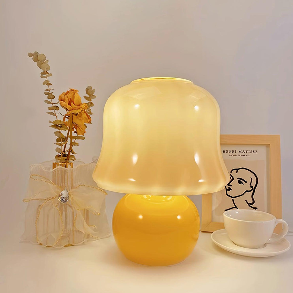 Ceramic Accent Lamp with Enamel Shade 11.4 in Beige for Nightstands Bedrooms Living Rooms Study Desks Side Tables E14 Socket 15W Soft Glow