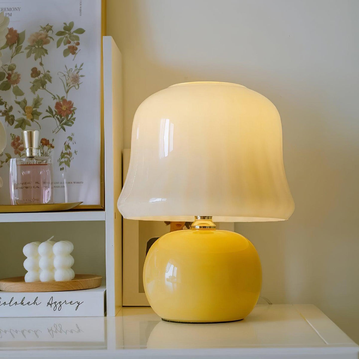 Ceramic Accent Lamp with Enamel Shade 11.4 in Beige for Nightstands Bedrooms Living Rooms Study Desks Side Tables E14 Socket 15W Soft Glow