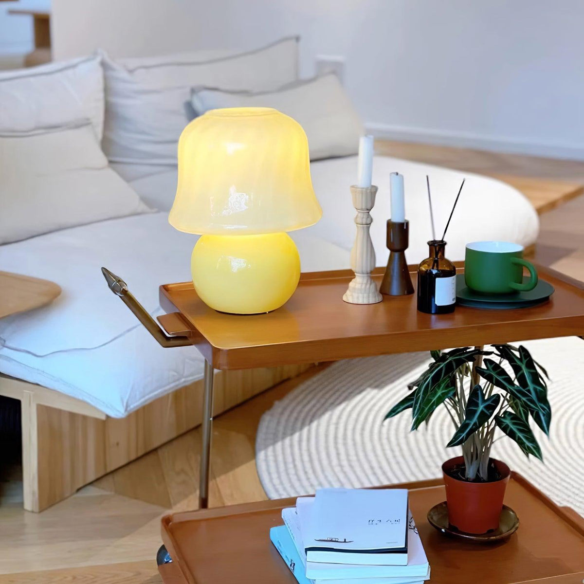 Ceramic Accent Lamp with Enamel Shade 11.4 in Beige for Nightstands Bedrooms Living Rooms Study Desks Side Tables E14 Socket 15W Soft Glow