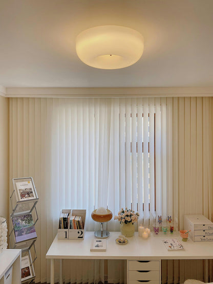 Glass Dome Flush Mount Light Fixture 16 in Cream Round LED Ceiling Lamp for Bedroom Living Room Dining Room Low Profile Dimmable Modern Home