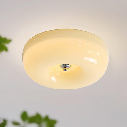 LED Flush Mount Light Fixture Chrome Textured Glass Shade Integrated Lighting 16 in Round Low Profile for Bedroom Living Room Dining Room Co