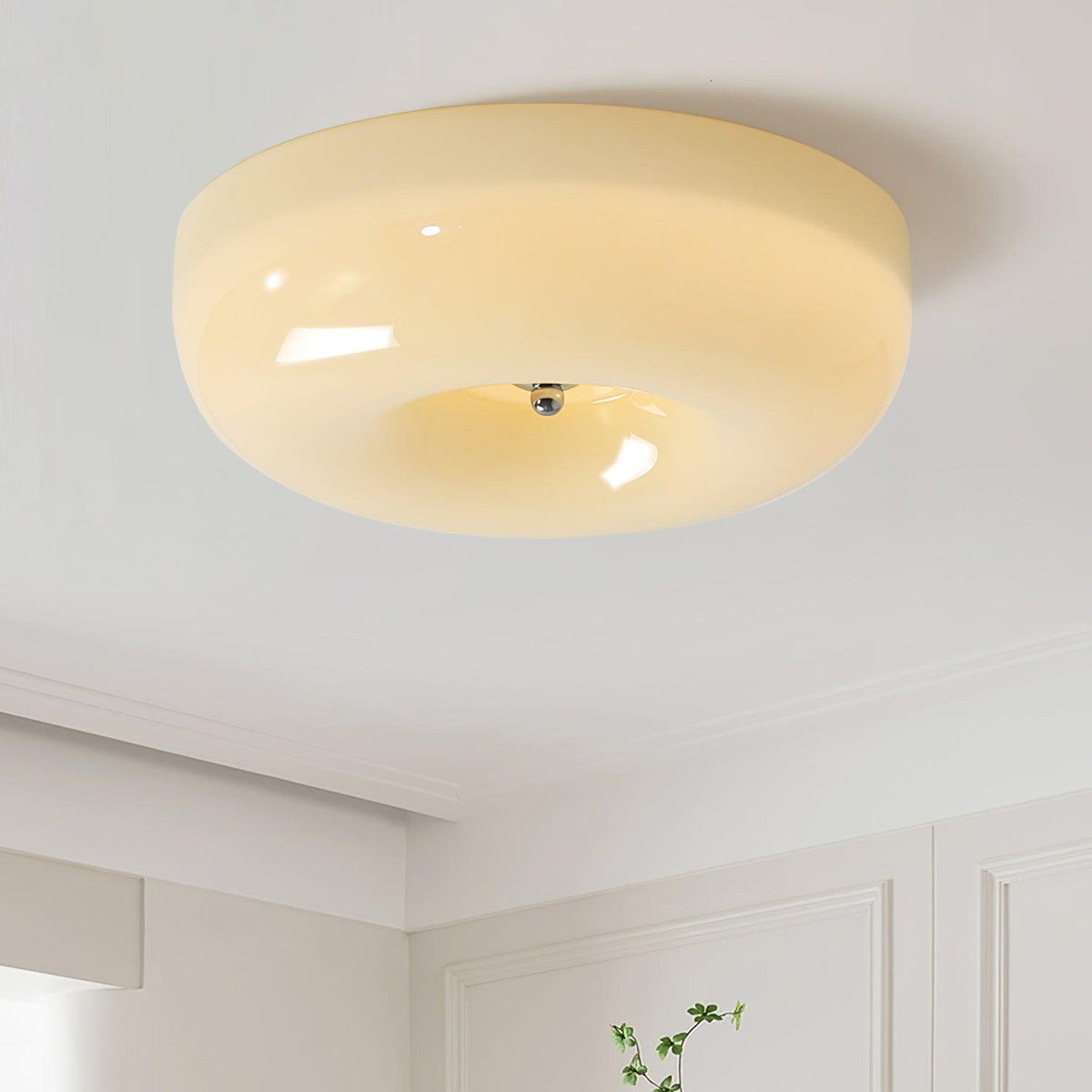 Swirled Glass Flush Mount Ceiling Light with Integrated LED – Chrome Finish – Dimmable Warm White – Modern Ceiling Lamp for Bedroom Living