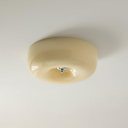 Glass Dome Flush Mount Light Fixture 16 in Cream Round LED Ceiling Lamp for Bedroom Living Room Dining Room Low Profile Dimmable Modern Home
