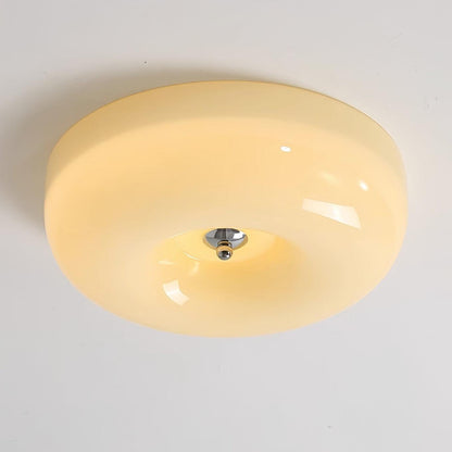 Glass Dome Flush Mount Light Fixture 16 in Cream Round LED Ceiling Lamp for Bedroom Living Room Dining Room Low Profile Dimmable Modern Home