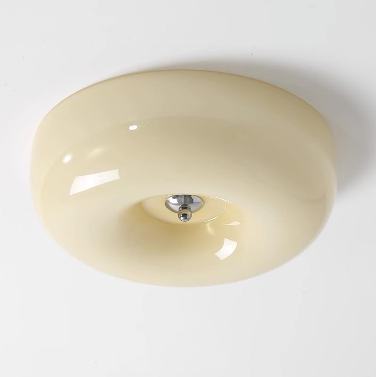 Glass Dome Flush Mount Light Fixture 16 in Cream Round LED Ceiling Lamp for Bedroom Living Room Dining Room Low Profile Dimmable Modern Home