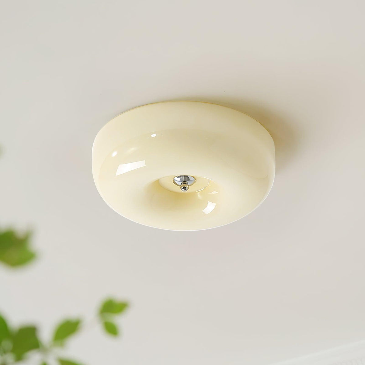 LED Flush Mount Light Fixture Chrome Textured Glass Shade Integrated Lighting 16 in Round Low Profile for Bedroom Living Room Dining Room Co