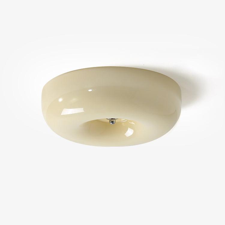 Glass Dome Flush Mount Light Fixture 16 in Cream Round LED Ceiling Lamp for Bedroom Living Room Dining Room Low Profile Dimmable Modern Home