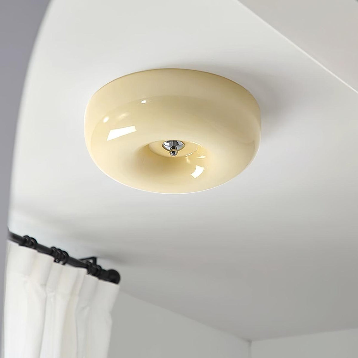 Glass Dome Flush Mount Light Fixture 16 in Cream Round LED Ceiling Lamp for Bedroom Living Room Dining Room Low Profile Dimmable Modern Home