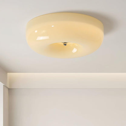 LED Flush Mount Light Fixture Chrome Textured Glass Shade Integrated Lighting 16 in Round Low Profile for Bedroom Living Room Dining Room Co