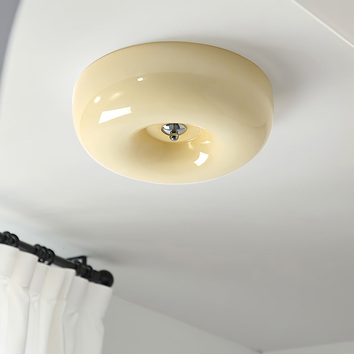 LED Flush Mount Light Fixture Chrome Textured Glass Shade Integrated Lighting 16 in Round Low Profile for Bedroom Living Room Dining Room Co