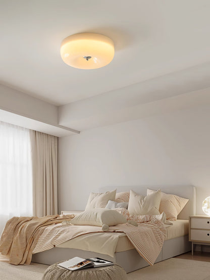 Glass Dome Flush Mount Light Fixture 16 in Cream Round LED Ceiling Lamp for Bedroom Living Room Dining Room Low Profile Dimmable Modern Home